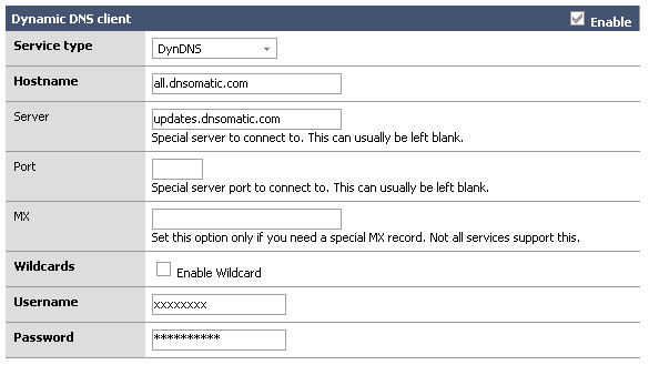 Dynamic DNS settings